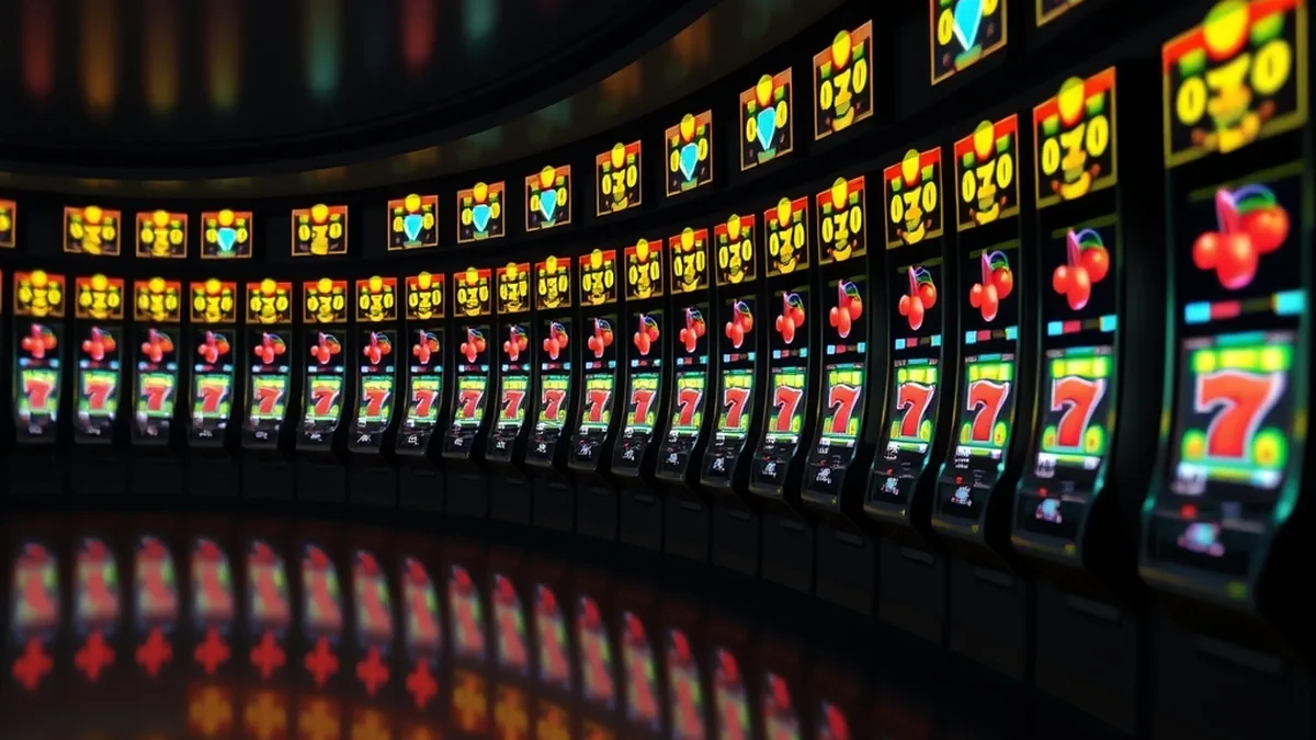 Wall of glowing slot machine screens representing the Tucan Casino games library