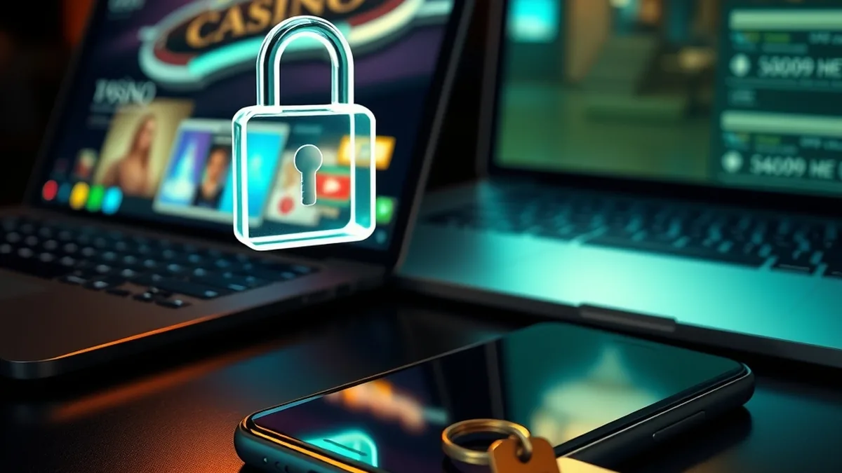 Phone and laptop with glowing padlock representing secure Tucan Casino login