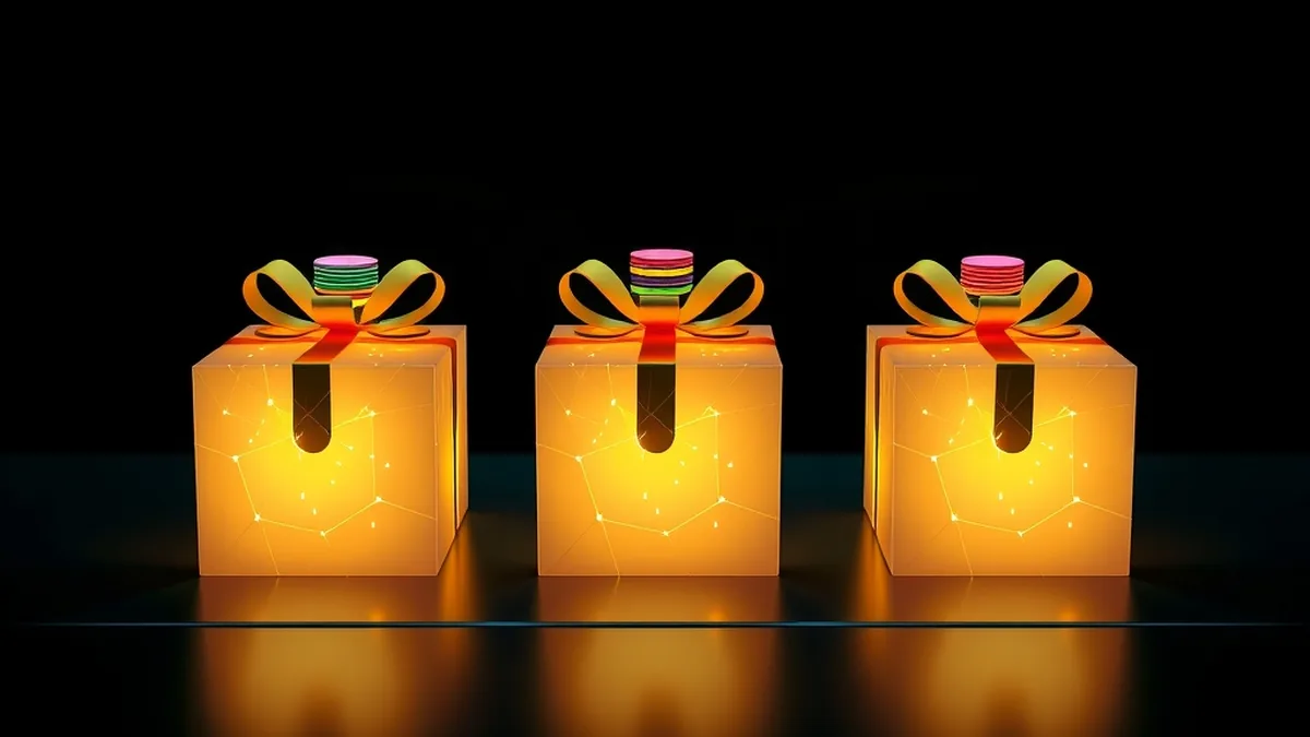 Three linked gift boxes with chip stacks comparing offers from sister casino sites