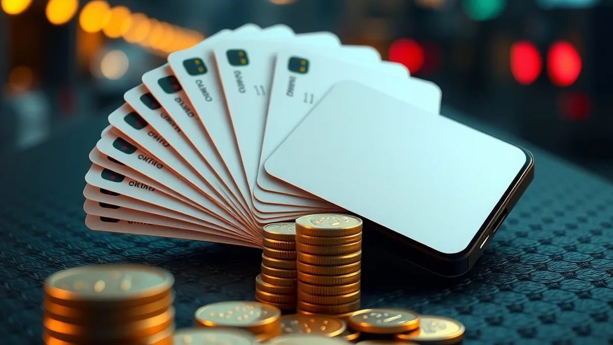 Bank cards, e-wallet phone and gold coins showing Tucan Casino withdrawal methods